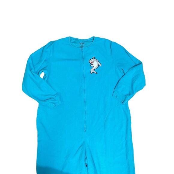 NICK & NORA Blue Fleece Shark One Piece Sleepwear Footed Pajamas Adult Xlarge - Picture 2 of 6